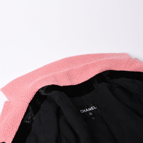 極美品 CHANEL シャネル ロングコート P73309V64833 サイズ36 ココマーク コーデュロイ ツイード ブラック ピンク 中古 4a001246