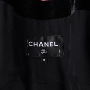 極美品 CHANEL シャネル ロングコート P73309V64833 サイズ36 ココマーク コーデュロイ ツイード ブラック ピンク 中古 4a001246