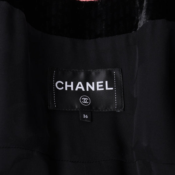 極美品 CHANEL シャネル ロングコート P73309V64833 サイズ36 ココマーク コーデュロイ ツイード ブラック ピンク 中古 4a001246