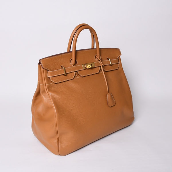 Very Good Condition HERMES Haut a Courroies Hautacroix 45 Handbag Ardennes Natural Gold Hardware ○Z Stamp Used 4a001378