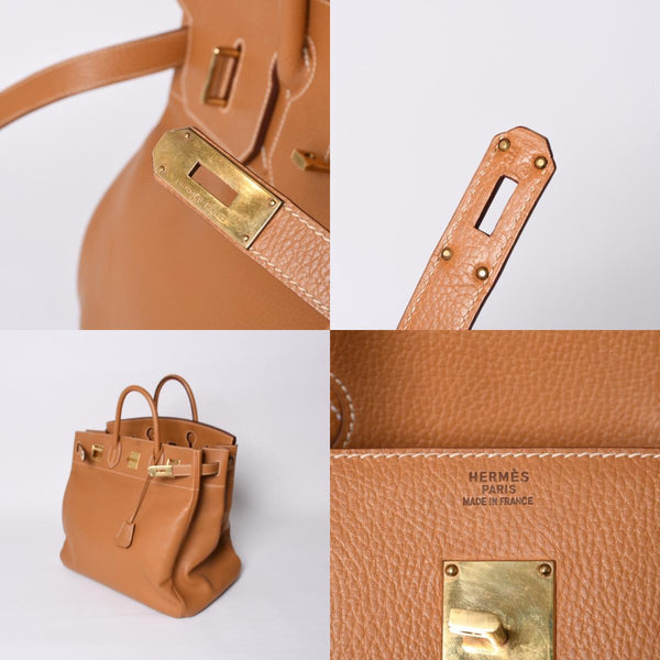 Very Good Condition HERMES Haut a Courroies Hautacroix 45 Handbag Ardennes Natural Gold Hardware ○Z Stamp Used 4a001378