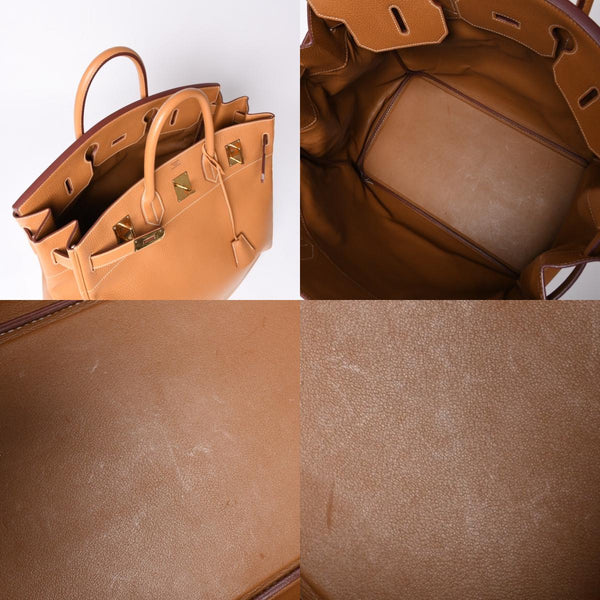 Very Good Condition HERMES Haut a Courroies Hautacroix 45 Handbag Ardennes Natural Gold Hardware ○Z Stamp Used 4a001378