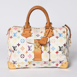 LOUIS VUITTON Speedy 30 Handbag M92643 Monogram Multicolor Takashi Murakami White Used 4a001018