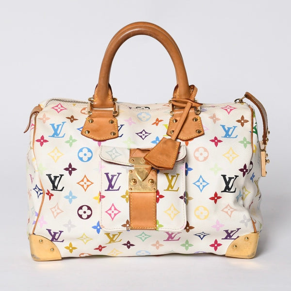 LOUIS VUITTON Speedy 30 Handbag M92643 Monogram Multicolor Takashi Murakami White Used 4a001018