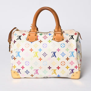 LOUIS VUITTON Speedy 30 Handbag M92643 Monogram Multicolor Takashi Murakami White Used 4a001018