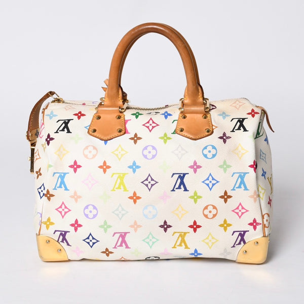 LOUIS VUITTON Speedy 30 Handbag M92643 Monogram Multicolor Takashi Murakami White Used 4a001018