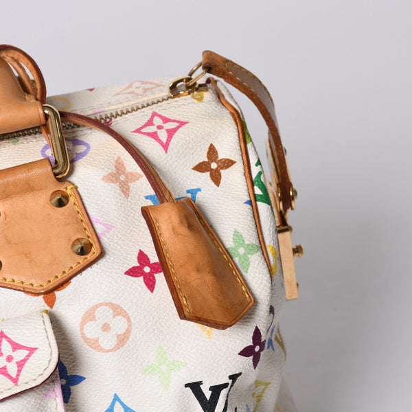 LOUIS VUITTON Speedy 30 Handbag M92643 Monogram Multicolor Takashi Murakami White Used 4a001018