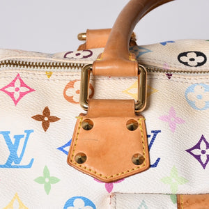 LOUIS VUITTON Speedy 30 Handbag M92643 Monogram Multicolor Takashi Murakami White Used 4a001018
