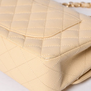 極美品 CHANEL シャネル マトラッセ25 Wフラップ Wチェーンショルダーバッグ 9番台 キャビアスキン ベージュ ゴールド金具 中古 4a001062