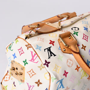 LOUIS VUITTON Speedy 30 Handbag M92643 Monogram Multicolor Takashi Murakami White Used 4a001018