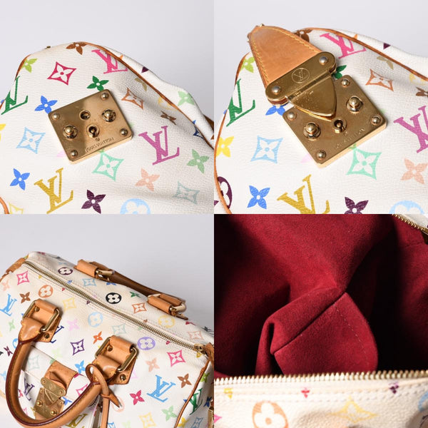 LOUIS VUITTON Speedy 30 Handbag M92643 Monogram Multicolor Takashi Murakami White Used 4a001018