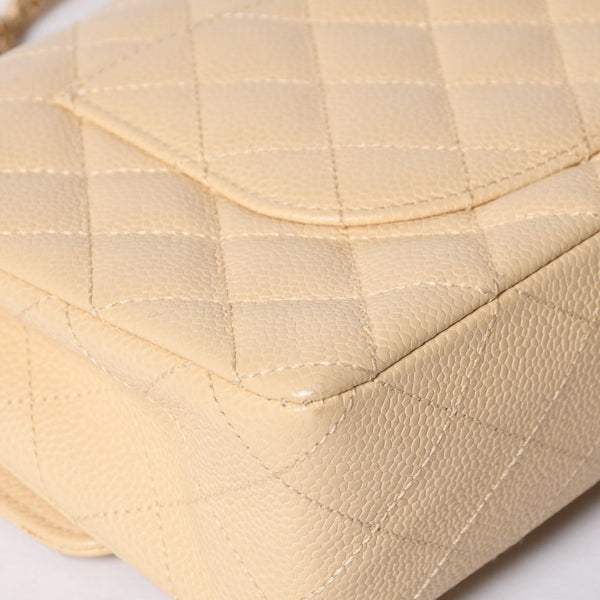 極美品 CHANEL シャネル マトラッセ25 Wフラップ Wチェーンショルダーバッグ 9番台 キャビアスキン ベージュ ゴールド金具 中古 4a001062