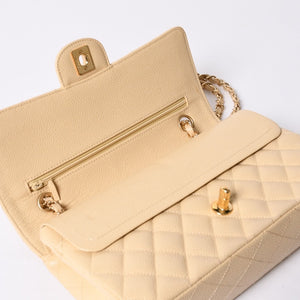 極美品 CHANEL シャネル マトラッセ25 Wフラップ Wチェーンショルダーバッグ 9番台 キャビアスキン ベージュ ゴールド金具 中古 4a001062