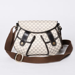 CELINE Vintage Macadam PVC x Leather Shoulder Bag Ivory Brown Good Condition Used 4a000422