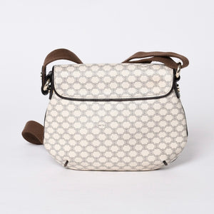 CELINE Vintage Macadam PVC x Leather Shoulder Bag Ivory Brown Good Condition Used 4a000422