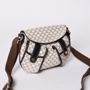 CELINE Vintage Macadam PVC x Leather Shoulder Bag Ivory Brown Good Condition Used 4a000422
