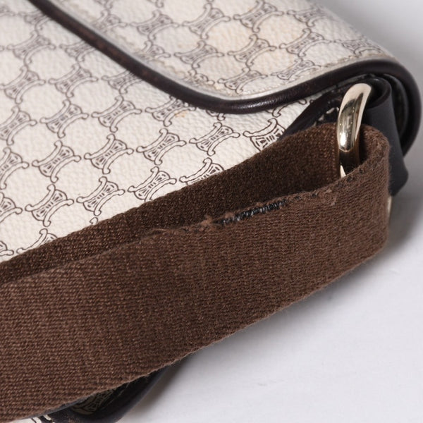 CELINE Vintage Macadam PVC x Leather Shoulder Bag Ivory Brown Good Condition Used 4a000422