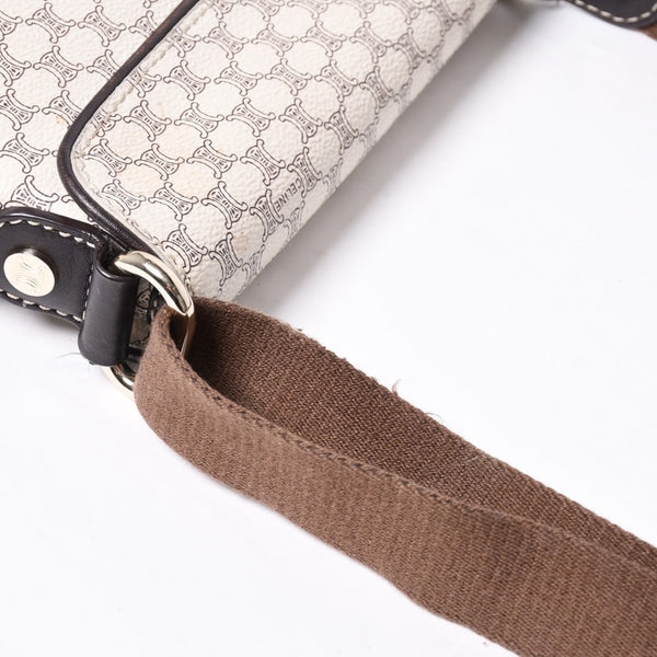 CELINE Vintage Macadam PVC x Leather Shoulder Bag Ivory Brown Good Condition Used 4a000422