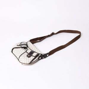 CELINE Vintage Macadam PVC x Leather Shoulder Bag Ivory Brown Good Condition Used 4a000422