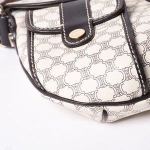 CELINE Vintage Macadam PVC x Leather Shoulder Bag Ivory Brown Good Condition Used 4a000422