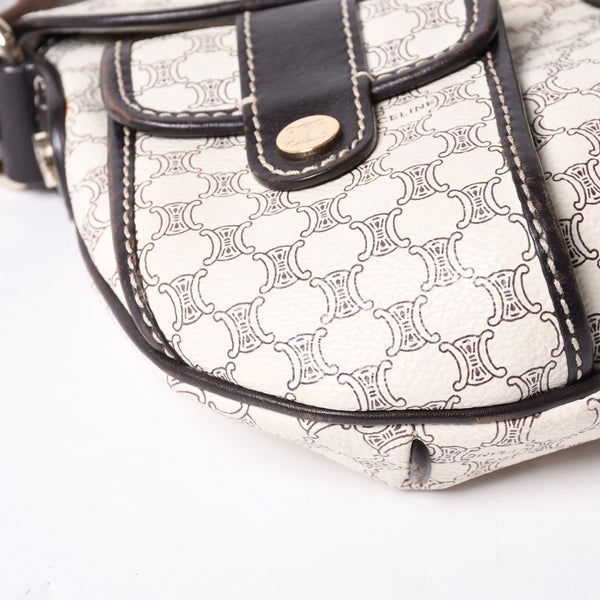 CELINE Vintage Macadam PVC x Leather Shoulder Bag Ivory Brown Good Condition Used 4a000422