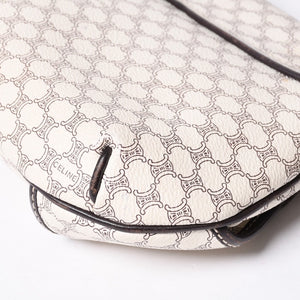 CELINE Vintage Macadam PVC x Leather Shoulder Bag Ivory Brown Good Condition Used 4a000422