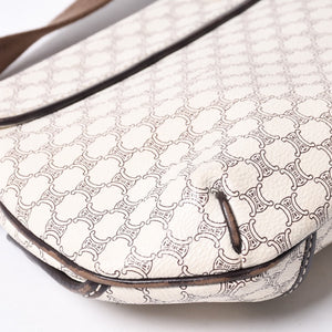 CELINE Vintage Macadam PVC x Leather Shoulder Bag Ivory Brown Good Condition Used 4a000422