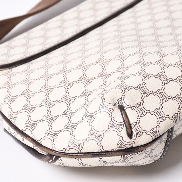 CELINE Vintage Macadam PVC x Leather Shoulder Bag Ivory Brown Good Condition Used 4a000422
