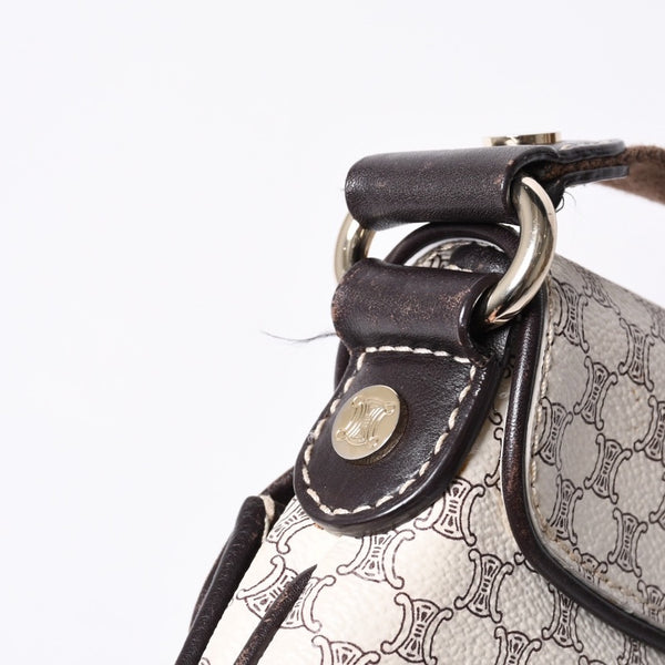 CELINE Vintage Macadam PVC x Leather Shoulder Bag Ivory Brown Good Condition Used 4a000422