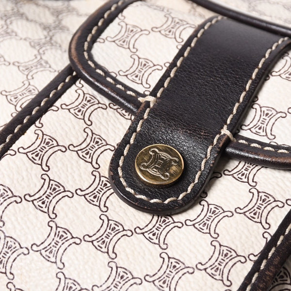 CELINE Vintage Macadam PVC x Leather Shoulder Bag Ivory Brown Good Condition Used 4a000422