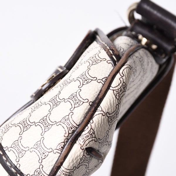 CELINE Vintage Macadam PVC x Leather Shoulder Bag Ivory Brown Good Condition Used 4a000422