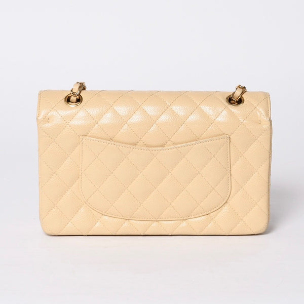極美品 CHANEL シャネル マトラッセ25 Wフラップ Wチェーンショルダーバッグ 9番台 キャビアスキン ベージュ ゴールド金具 中古 4a001062