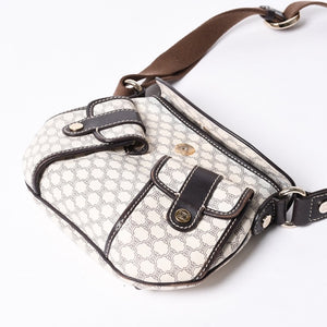 CELINE Vintage Macadam PVC x Leather Shoulder Bag Ivory Brown Good Condition Used 4a000422
