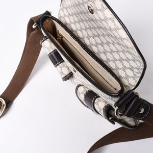 CELINE Vintage Macadam PVC x Leather Shoulder Bag Ivory Brown Good Condition Used 4a000422