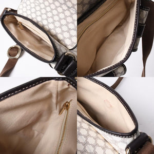 CELINE Vintage Macadam PVC x Leather Shoulder Bag Ivory Brown Good Condition Used 4a000422