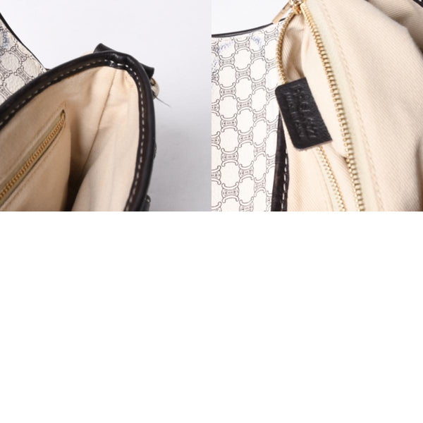 CELINE Vintage Macadam PVC x Leather Shoulder Bag Ivory Brown Good Condition Used 4a000422