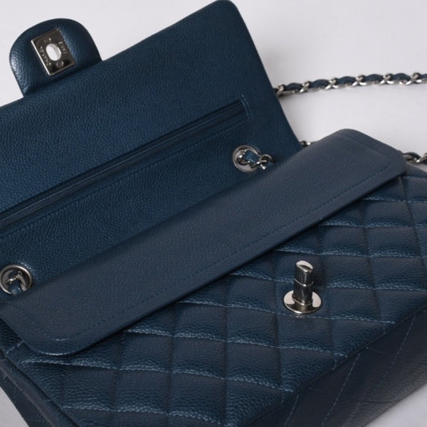 Very good condition CHANEL Chanel Matelasse 25 W flap W chain shoulder bag AO1112 Green series 20s Caviar skin Silver hardware Used 4a001061