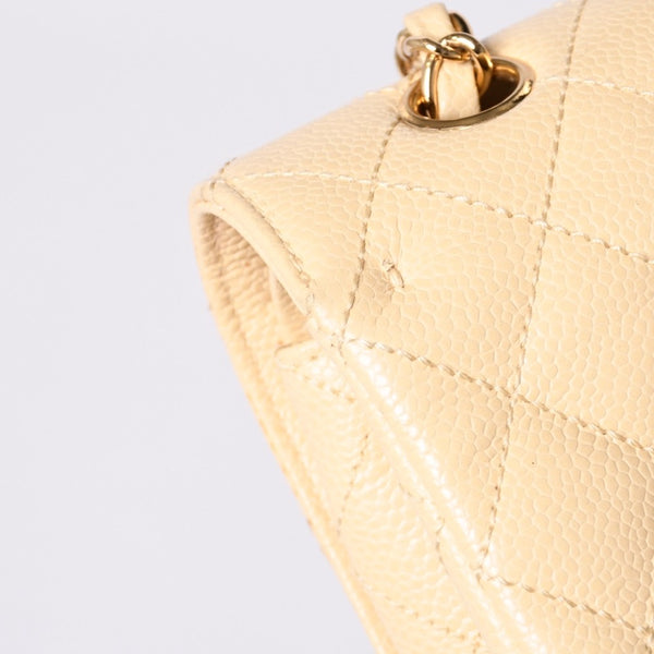 極美品 CHANEL シャネル マトラッセ25 Wフラップ Wチェーンショルダーバッグ 9番台 キャビアスキン ベージュ ゴールド金具 中古 4a001062