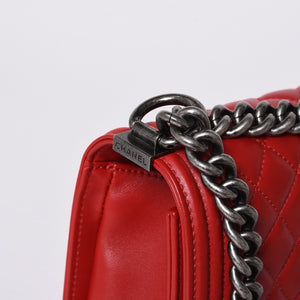 極美品 CHANEL シャネル ボーイシャネル ショルダーバッグ ラムスキン 20番台 レッド シルバー金具 中古 4a000911