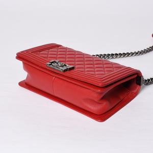 極美品 CHANEL シャネル ボーイシャネル ショルダーバッグ ラムスキン 20番台 レッド シルバー金具 中古 4a000911
