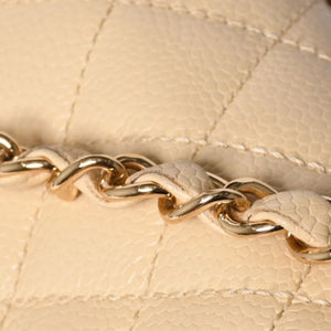 極美品 CHANEL シャネル マトラッセ25 Wフラップ Wチェーンショルダーバッグ 9番台 キャビアスキン ベージュ ゴールド金具 中古 4a001062