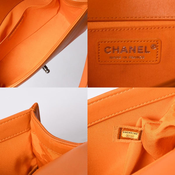 極美品 CHANEL シャネル ボーイシャネル ショルダーバッグ ラムスキン 20番台 オレンジ シルバー金具 中古 4a000913