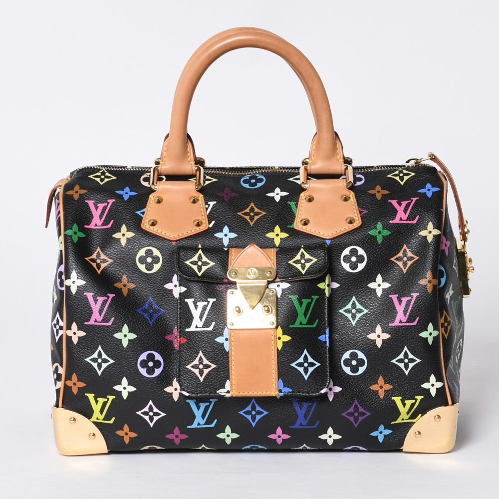 Very Good Condition LOUIS VUITTON Speedy 30 Handbag M92642 Monogram Multicolor Black Gold Hardware Takashi Murakami Used 4a000918