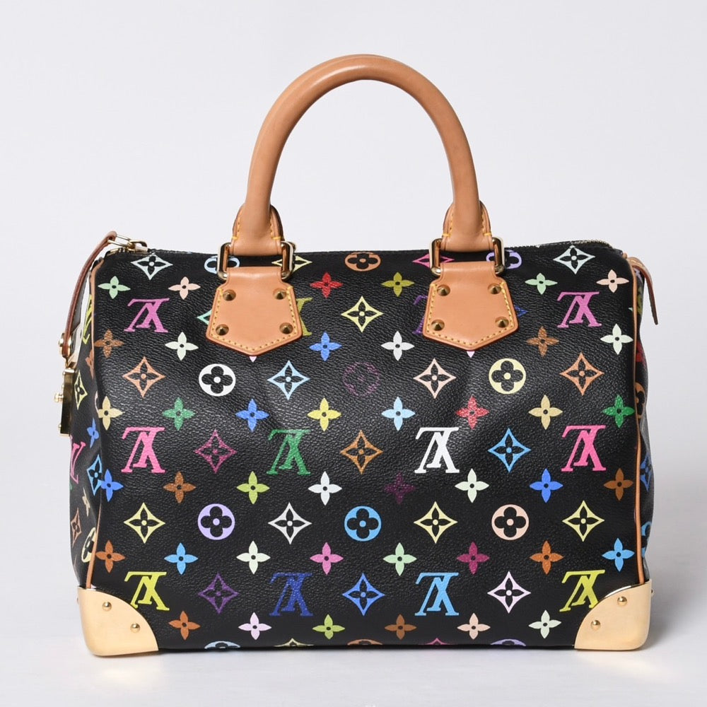 Very Good Condition LOUIS VUITTON Speedy 30 Handbag M92642 Monogram Multicolor Black Gold Hardware Takashi Murakami Used 4a000918