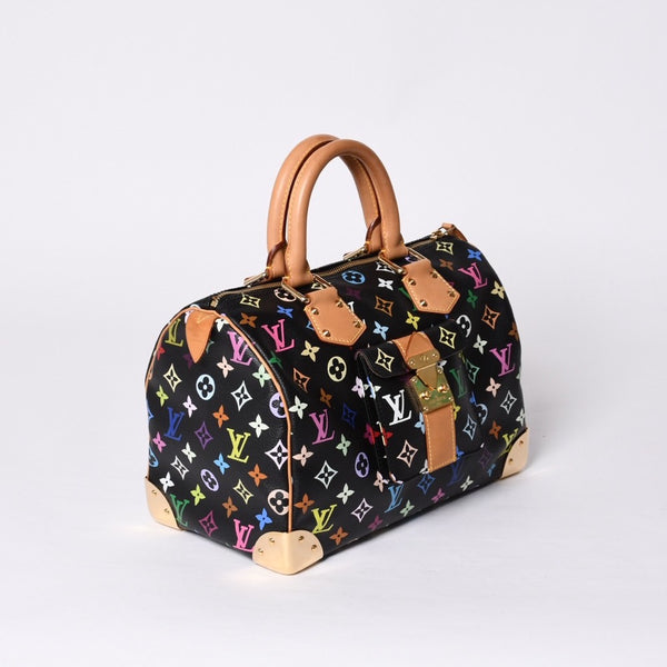 Very Good Condition LOUIS VUITTON Speedy 30 Handbag M92642 Monogram Multicolor Black Gold Hardware Takashi Murakami Used 4a000918