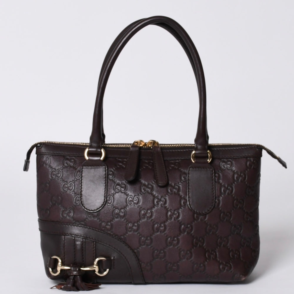 GUCCI グッチ ホースビット GGトートバッグ Hand Bag ハンドバッグ レザー 232964 ブラウン イタリア製 美品 中古 4a001066