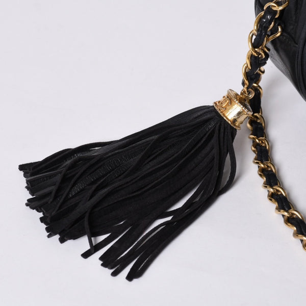 CHANEL Chain shoulder bag No. 1 here mark patch lambskin fringe black gold hardware mint condition used 4a000933