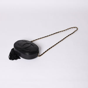 CHANEL Chain shoulder bag No. 1 here mark patch lambskin fringe black gold hardware mint condition used 4a000933