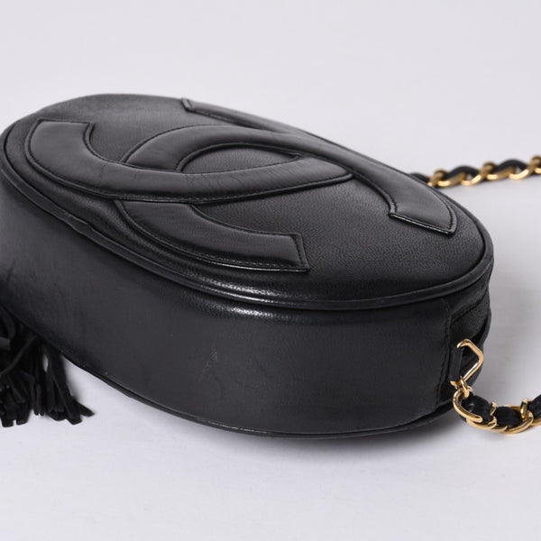 CHANEL Chain shoulder bag No. 1 here mark patch lambskin fringe black gold hardware mint condition used 4a000933