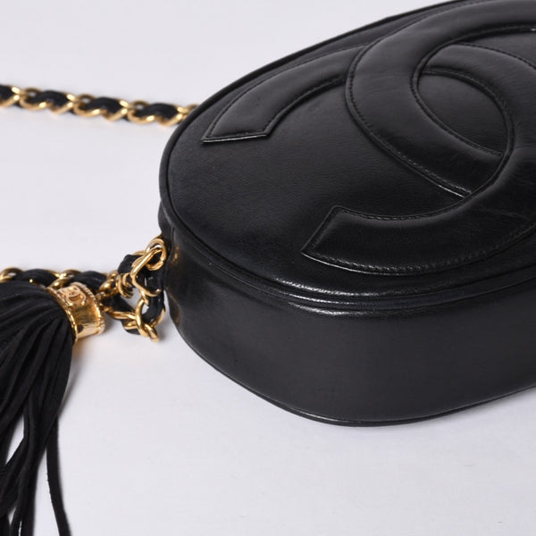 CHANEL Chain shoulder bag No. 1 here mark patch lambskin fringe black gold hardware mint condition used 4a000933
